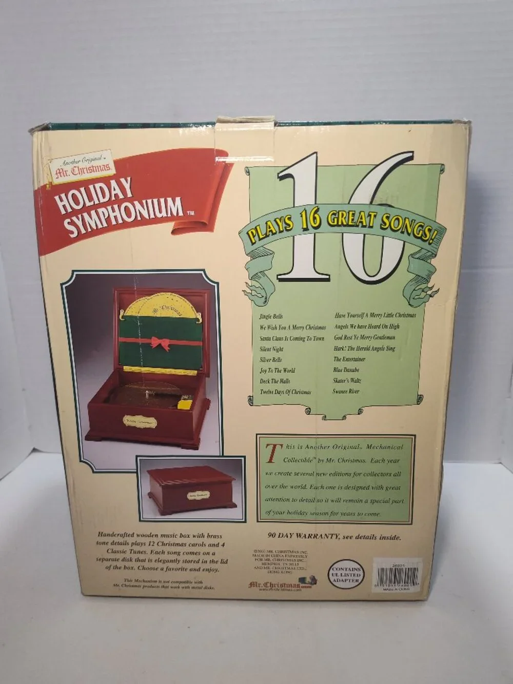Mr. Christmas Holiday Symphonium 16 Song Mechanical Music Box 2000 Tested w/Box